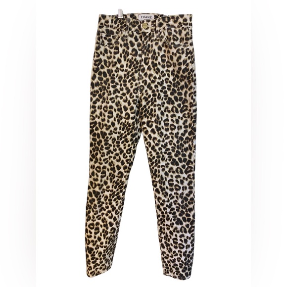 Frame Denim Ali High Rise Cigarette Jeans Leopard Print Size 24 - Picture 1 of 16